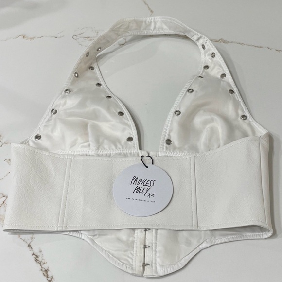 Princess Polly White Studded Plunge Corset Crop Top - Picture 3 of 3